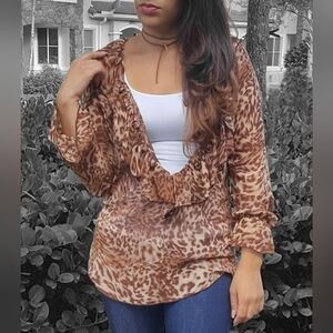 Arden B Sheer Leopard Print Top Size Medium